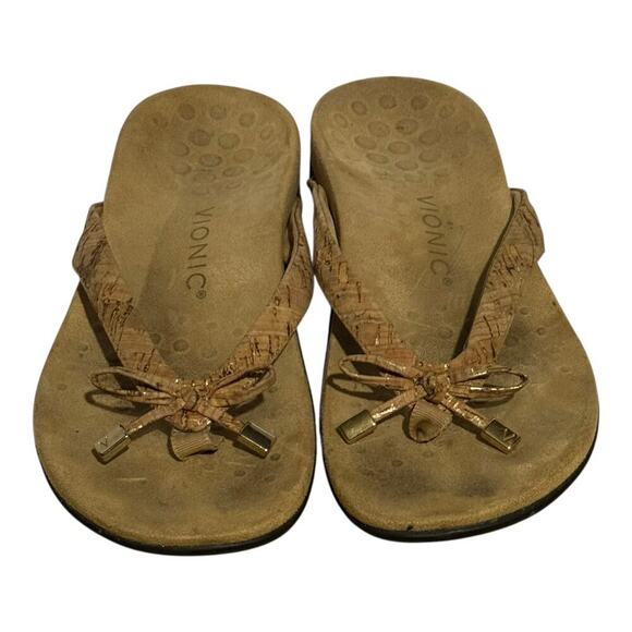 Vionic Bella Bow Flip Flop Sandals Women's Size 6.5 Cork Beige Orthotic Comfort - Picture 4 of 9